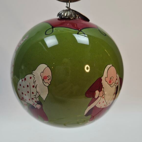 Pier One Li Bien reverse painted glass ornament Santa dressing green ball round - Picture 1 of 5